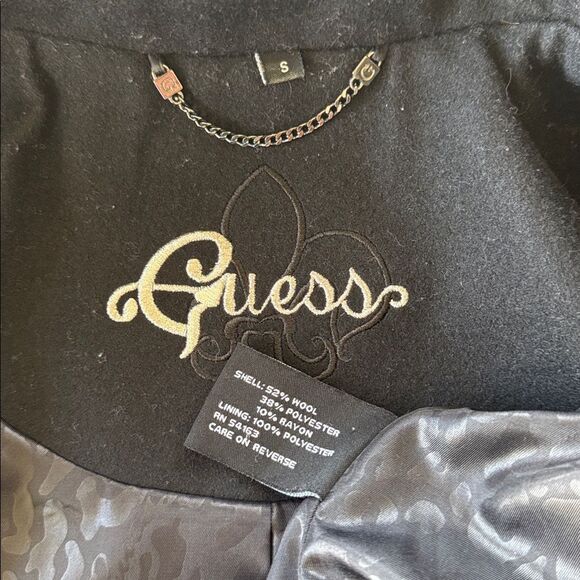 Guess Women's Elegant Black Wool Blend Peacoat Mid-Length Lined Coat Size S EUC - Picture 11 of 15